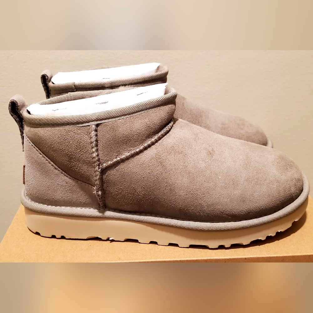 UGG Women's Gray Suede Winter Boots - Classic Ultra Mini Cobble Grey